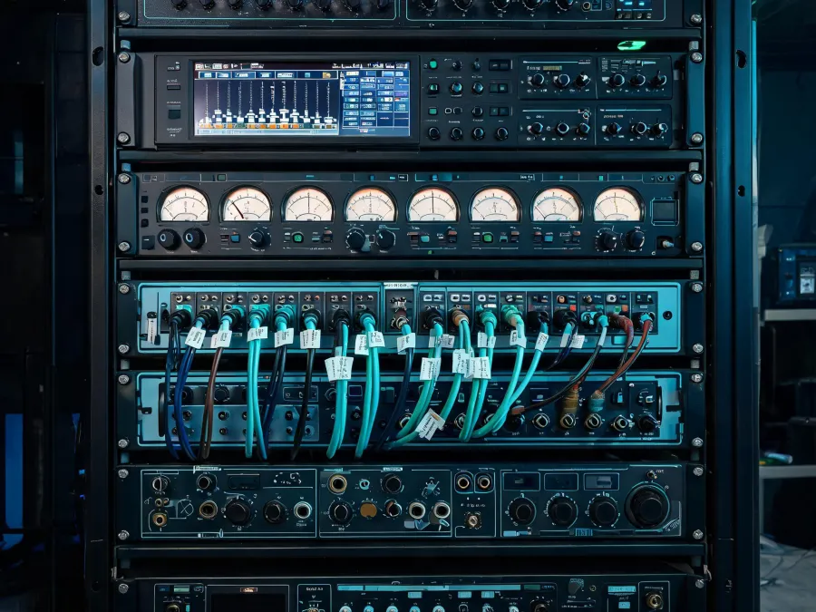 QSC networked audio technology rack